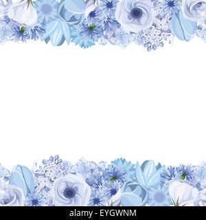 Horizontal seamless background with blue flowers. Vector illustration. Stock Vector