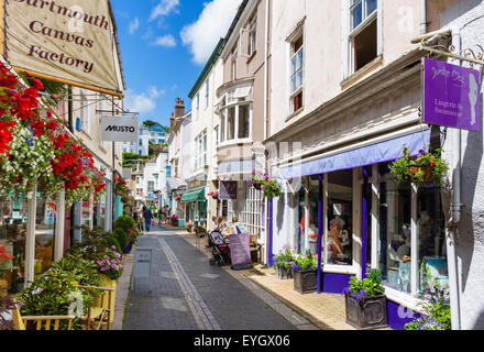 Shops on Foss Street in the town centre, Dartmouth, South Hams, Devon, England, UK Stock Photo