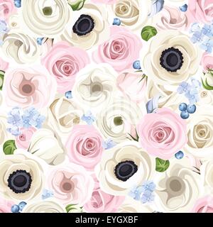 Seamless background with various flowers. Vector illustration. Stock Vector