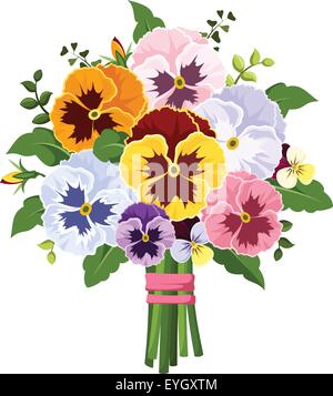 Bouquet of colorful pansy flowers. Vector illustration. Stock Vector