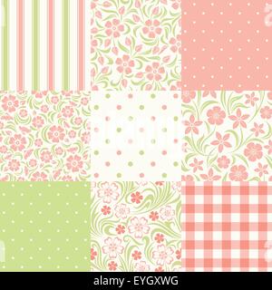 Set of seamless floral and geometric patterns. Vector illustration. Stock Vector