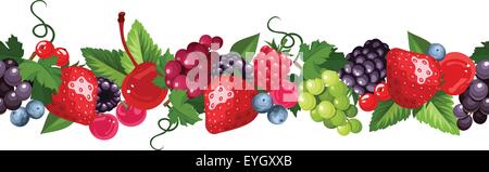Horizontal seamless background with various berries. Vector illustration. Stock Vector