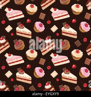 Seamless background with various cakes. Vector illustration. Stock Vector