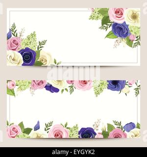 Invitation cards with colorful roses, lisianthuses and anemone flowers. Stock Vector