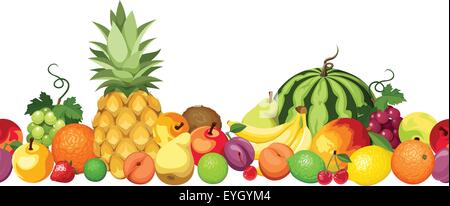Horizontal seamless background with various fruits. Vector illustration. Stock Vector