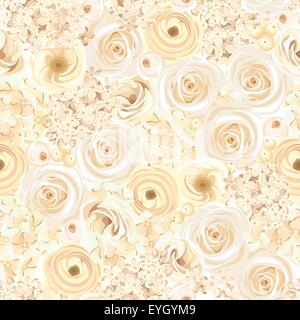 Seamless background with various light beige flowers. Vector illustration. Stock Vector