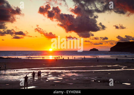 Sunset on Polzeath Beach (Cornwall, England Stock Photo - Alamy