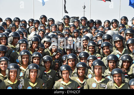 Egyptian President Abdel Fatah Al-Sisi with a group of Air Force Cadets upon graduation from the Air Force Academy Stock Photo