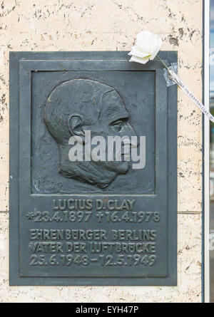 Memorial stone of Lucius D. Clay at Tempelhof airport, Berlin, Germany. Stock Photo