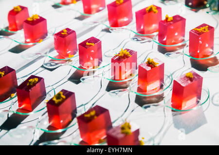 Molecular gelatin cubes, molecular gastronomy. Stock Photo