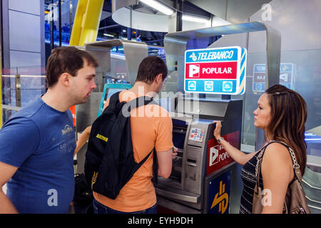 Spain,Europe,Spanish,MAD,Adolfo Suarez Madrid-Barajas Airport,international,interior inside,terminal,gate,ATM,machine,money,Telebanco Popular,visitors Stock Photo