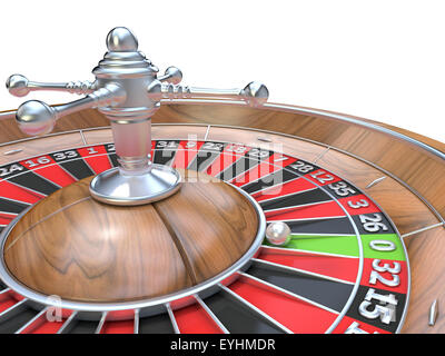 Roulette wheel. 3D render illustration isolated on white background. Detail on zero green pocket Stock Photo