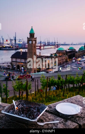 Grill at the St. Pauli Piers, Hamburg Germany Stock Photo