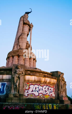 Sculpture of an Alpine Ibex on Bismarck monument, Hamburg, Germany Stock Photo