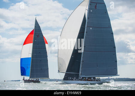 Cowes, Isle of Wight, UK. 30th July, 2015. Magnificent J-Class Yachts Ranger (J5), and Velsheda (J K7) race in East Solent on Day 4 of the  Royal Yacht Squadron (RYS) Bicentenary International Regatta. Credit:  Sam Kurtul / Alamy Live News Stock Photo