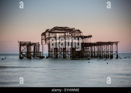 The west pier in brighton at sunrise Stock Photo