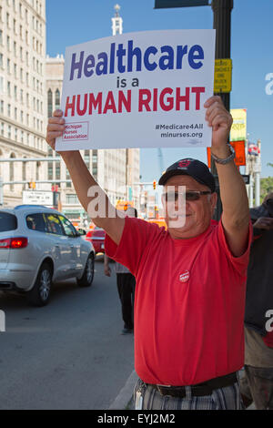Detroit, Michigan, USA. 30th July, 2015.  Nurses, union members, and retirees rally to improve Medicare, as they mark the 50th anniversary of the program. They want to expand Medicare to cover everyone. Credit:  Jim West/Alamy Live News Stock Photo
