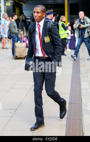 Ashley Young arrives with the Manchester United squad after their pre-season tour of the United States. Stock Photo