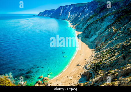 Famous Platia Ammos beach in Kefalonia island, Greece. Stock Photo