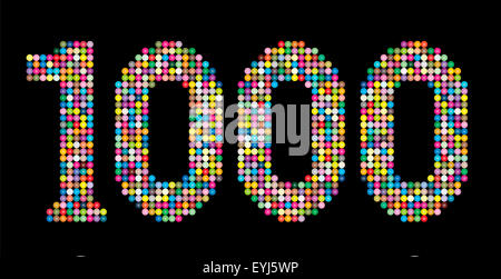 Number 1000 consisting of exactly one thousand colorful particles such as marbles, beads or balls. Stock Photo