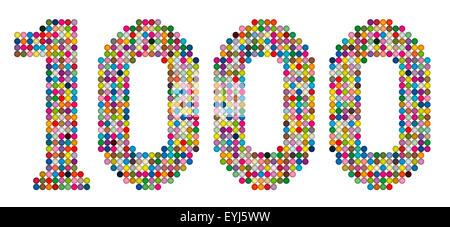 THOUSAND - composed of exactly one thousand colorful balls -  illustration on white background. Stock Photo