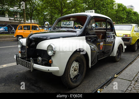 BERLIN - JUNE 14, 2015: Compact car Renault 4CV (Police car). The Classic Days on Kurfuerstendamm. Stock Photo