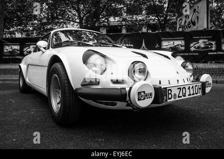 BERLIN - JUNE 14, 2015: Sports car Alpine A110 Berlinette, 1976. Black and white. The Classic Days on Kurfuerstendamm. Stock Photo