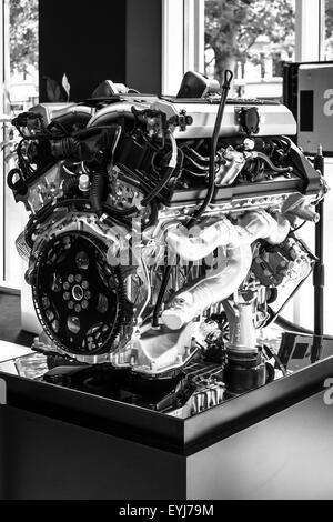 BERLIN - JUNE 14, 2015: Engine V12 DOHC (BMW N73) of the Rolls-Royce. The Classic Days on Kurfuerstendamm. Stock Photo
