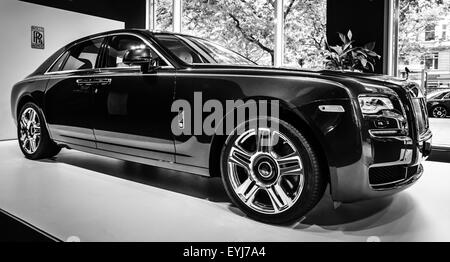 Full-size luxury car Rolls-Royce Ghost (since 2010). Black and white. The Classic Days on Kurfuerstendamm. Stock Photo