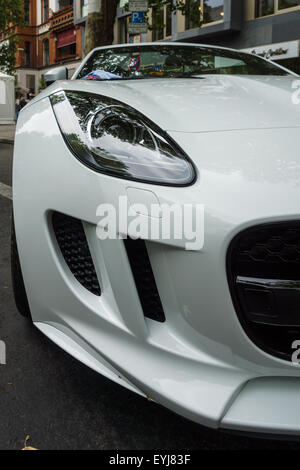 Fragment of the sports car Jaguar F-Type V8S Convertible (since 2013). The Classic Days on Kurfuerstendamm. Stock Photo