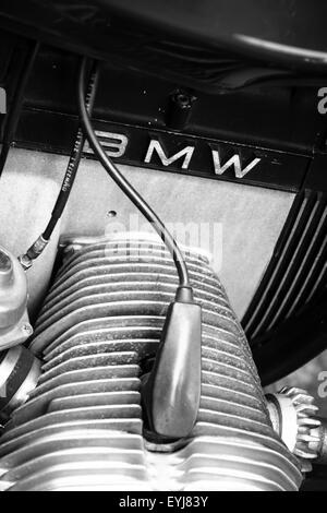 BERLIN - JUNE 14, 2015: Motorbike's engine BMW R45, 1981. Black and white. The Classic Days on Kurfuerstendamm. Stock Photo