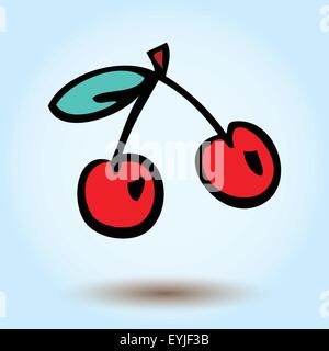 Vector two cherries on a blue background Stock Vector