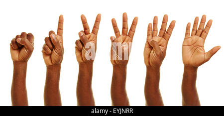 Hand of african man showing numbers from zero to five with his fingers Stock Photo
