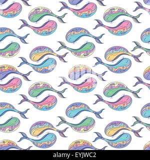 Colorful vector sea pattern in sketch style with sea fishes Stock Vector