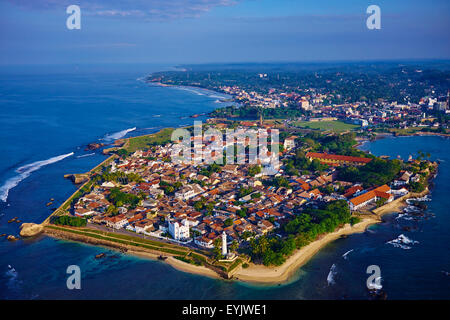 Sri Lanka, Southern Province, South Coast beach, Galle town, Dutch fort, UNESCO World Heritage site, aerial view Stock Photo