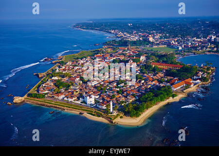 Sri Lanka, Southern Province, South Coast beach, Galle town, Dutch fort, UNESCO World Heritage site, aerial view Stock Photo