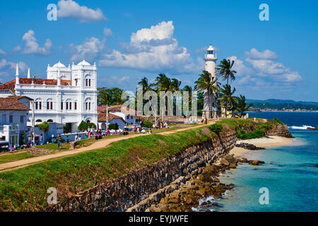 Sri Lanka, Southern Province, South Coast beach, Galle, old town, Dutch fort, UNESCO World Heritage site, Lighthouse and Meeran  Stock Photo
