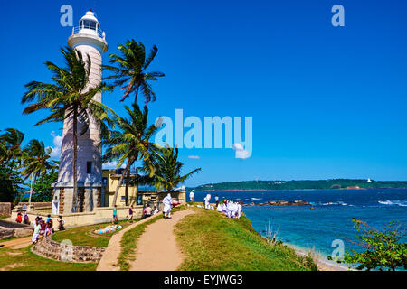 Sri Lanka, Southern Province, South Coast beach, Galle, old town, Dutch fort, UNESCO World Heritage site, Lighthouse and rampart Stock Photo