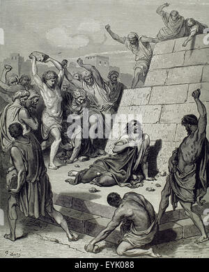 New Testament. Martydom of St. Stephen. Engraving. Bible Illustrations by Gustave Dore. 19th century. Stock Photo