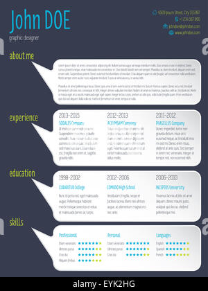 Modern curriculum vitae resume cv template design with speech bubbles Stock Photo