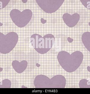 Grunge Squared Background And Purple Pattern With Hearts Stock Vector