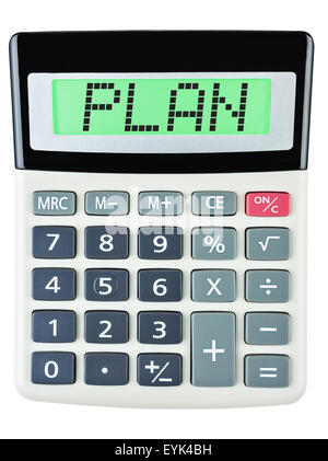 Calculator with PLAN on display isolated on white background Stock Photo