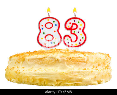 birthday cake with candles number eighty three isolated on white background Stock Photo