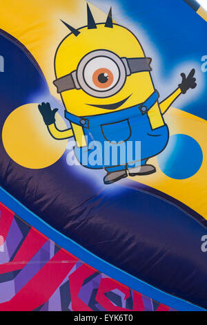 Close up detail of Minion on Minions bouncy castle at Bournemouth beach, Bournemouth, Dorset UK in July Stock Photo