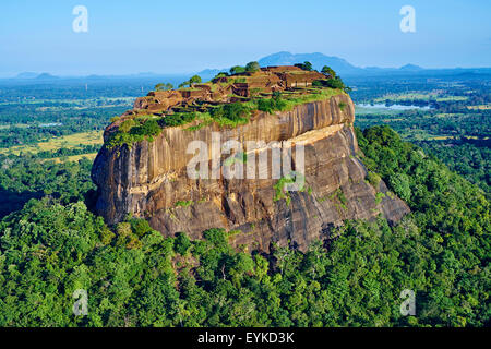 Sri Lanka, Ceylon, North Central Province, Sigiriya Lion Rock fortress, UNESCO world heritage site, aerial view Stock Photo