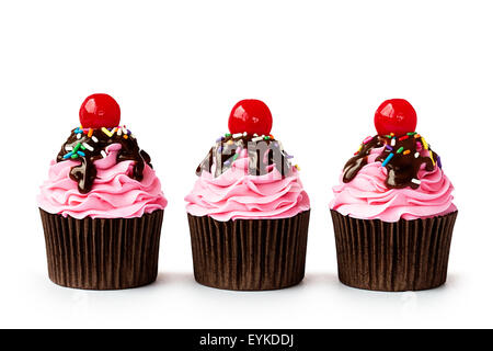 Row of ice cream sundae cupcakes on white Stock Photo
