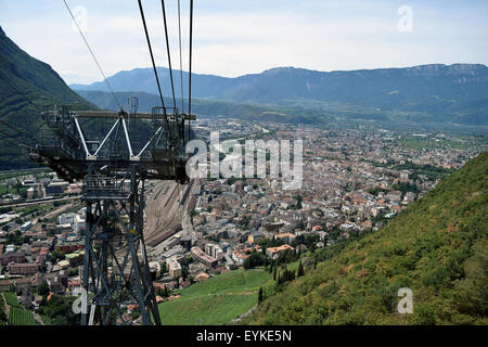 Aerial view of Bolzano-Bozen from the cableway to Renon-Ritten Stock Photo