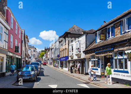 Shops and pub on Fore Street in the town centre, Totnes, Devon, England, UK Stock Photo