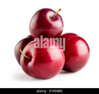 Four ripe plums isolated on white background Stock Photo