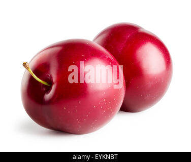 Two ripe plums isolated on white background Stock Photo